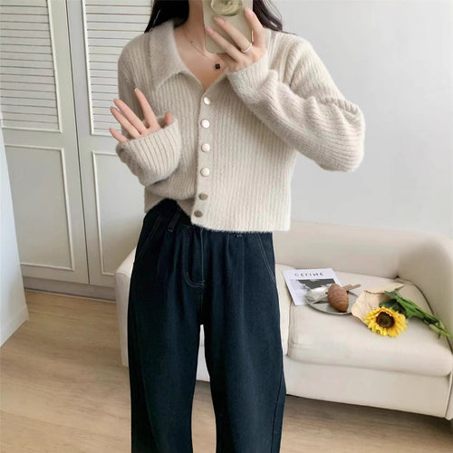 Dame Stilfuld Kort Cardigan med Knap Detaljer og V-Hals Stilla