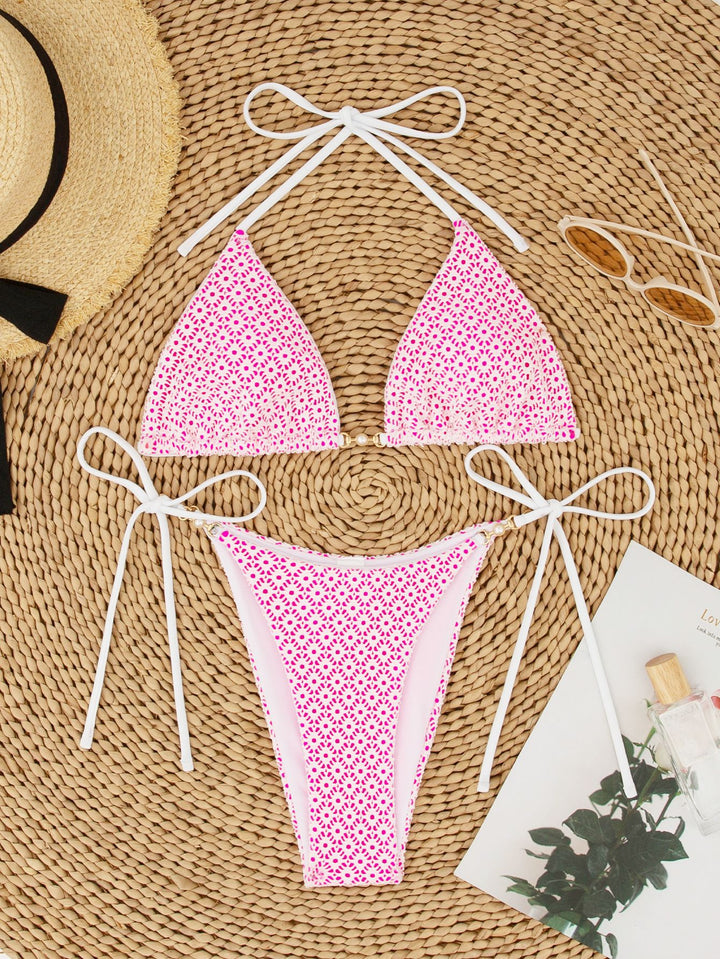 Dame triangel-bikini-sæt med forførende blonde mønster og elegante knudedetaljer Stilla