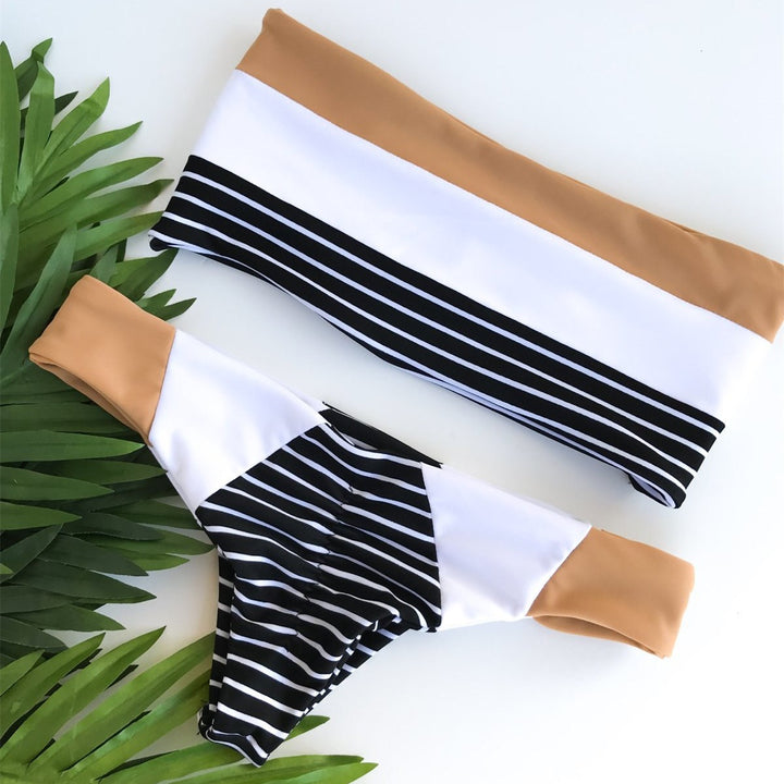 Dame bikini sæt med trendy blokstribe-design og høj talje Stilla