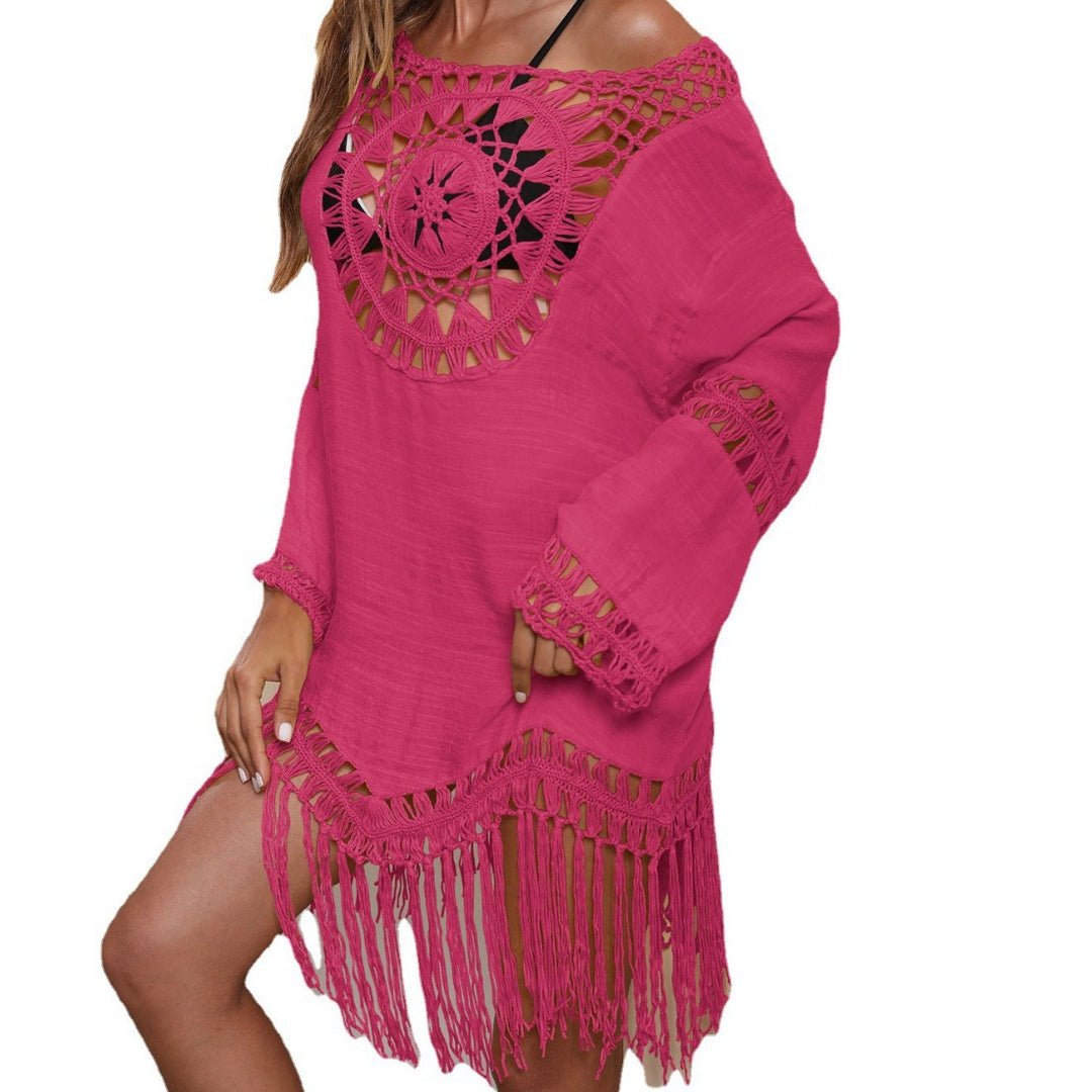 Dame hæklede strandkjole med frynset detaljer Skovae