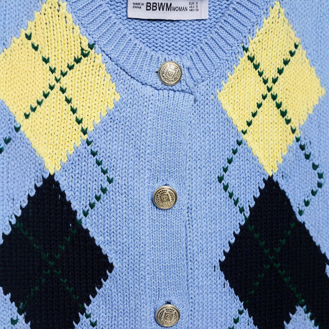Femme Argyle-mønster ærmeløs strikvest Stilla