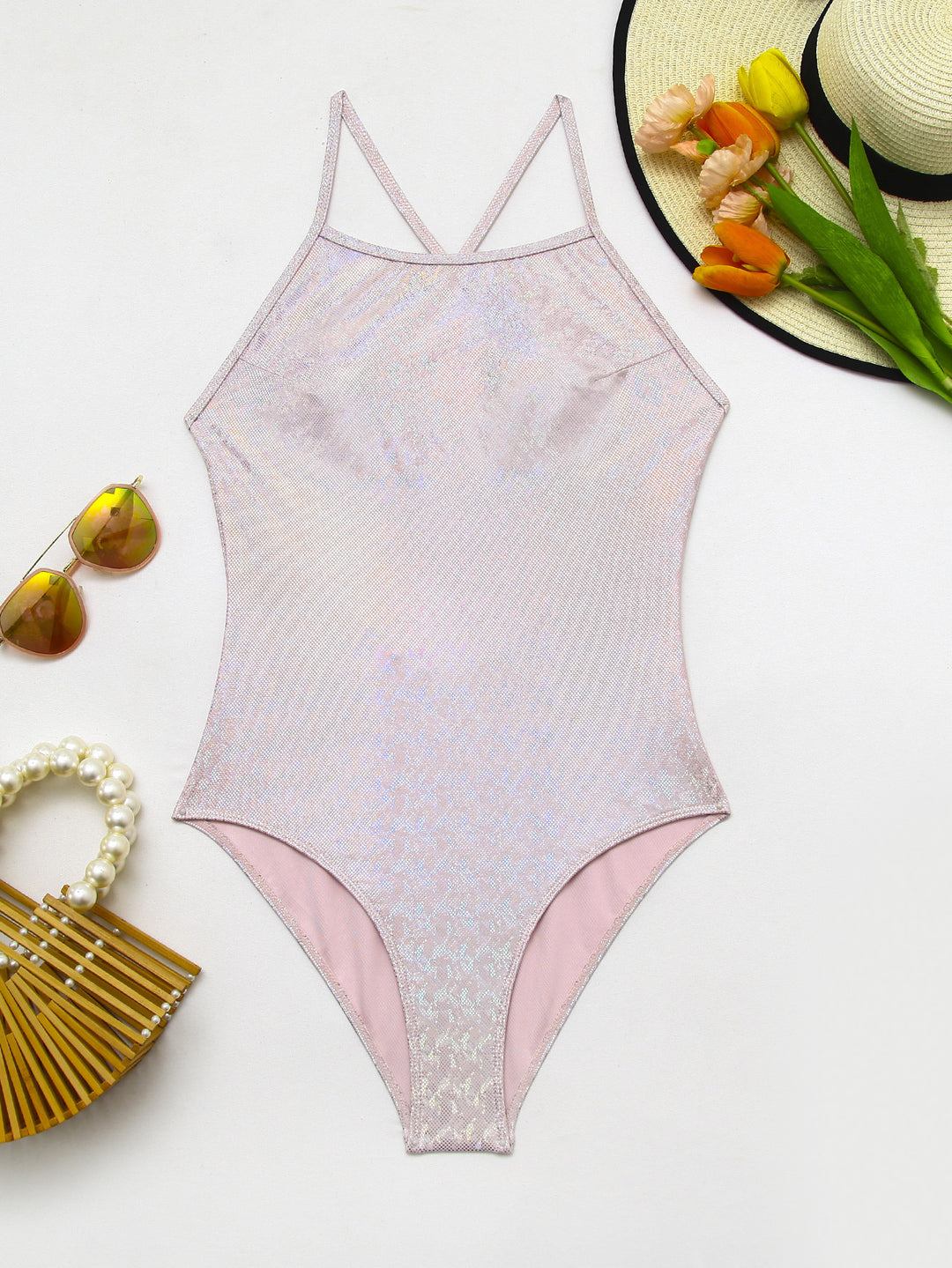 Dame one-piece badesuit med skinnende finish Skovae
