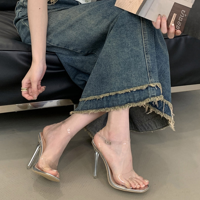 Dame transparente højhælede sandaler med glitrende accenter Stilla