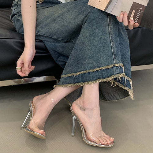 Dame transparente højhælede sandaler med glitrende accenter Stilla