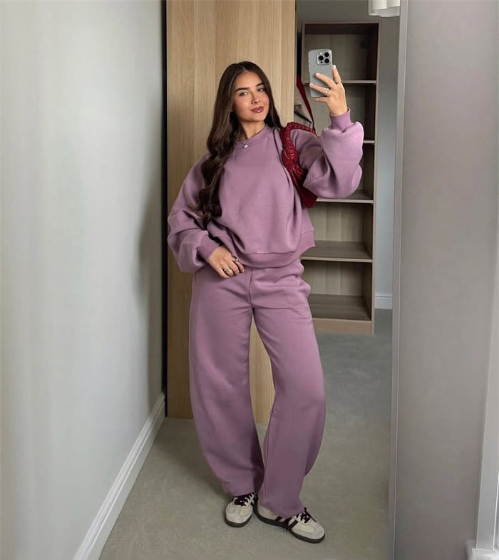 Kvinders Komfortable Sæt af Korte Sweatshirts og Bred Joggingbukser Skovae