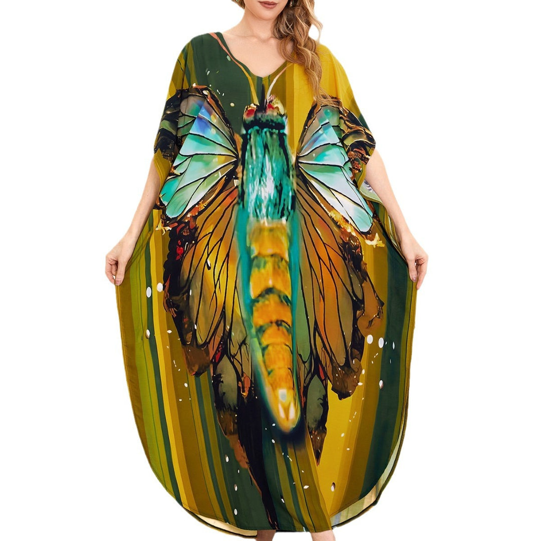Dame Kaftan med kunstnerisk etno-mønster og elegant V-udskæring Stilla