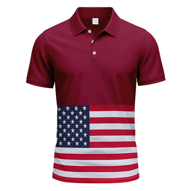Herrer polo shirt med patriotisk flagmønster og åndbart materiale Stilla