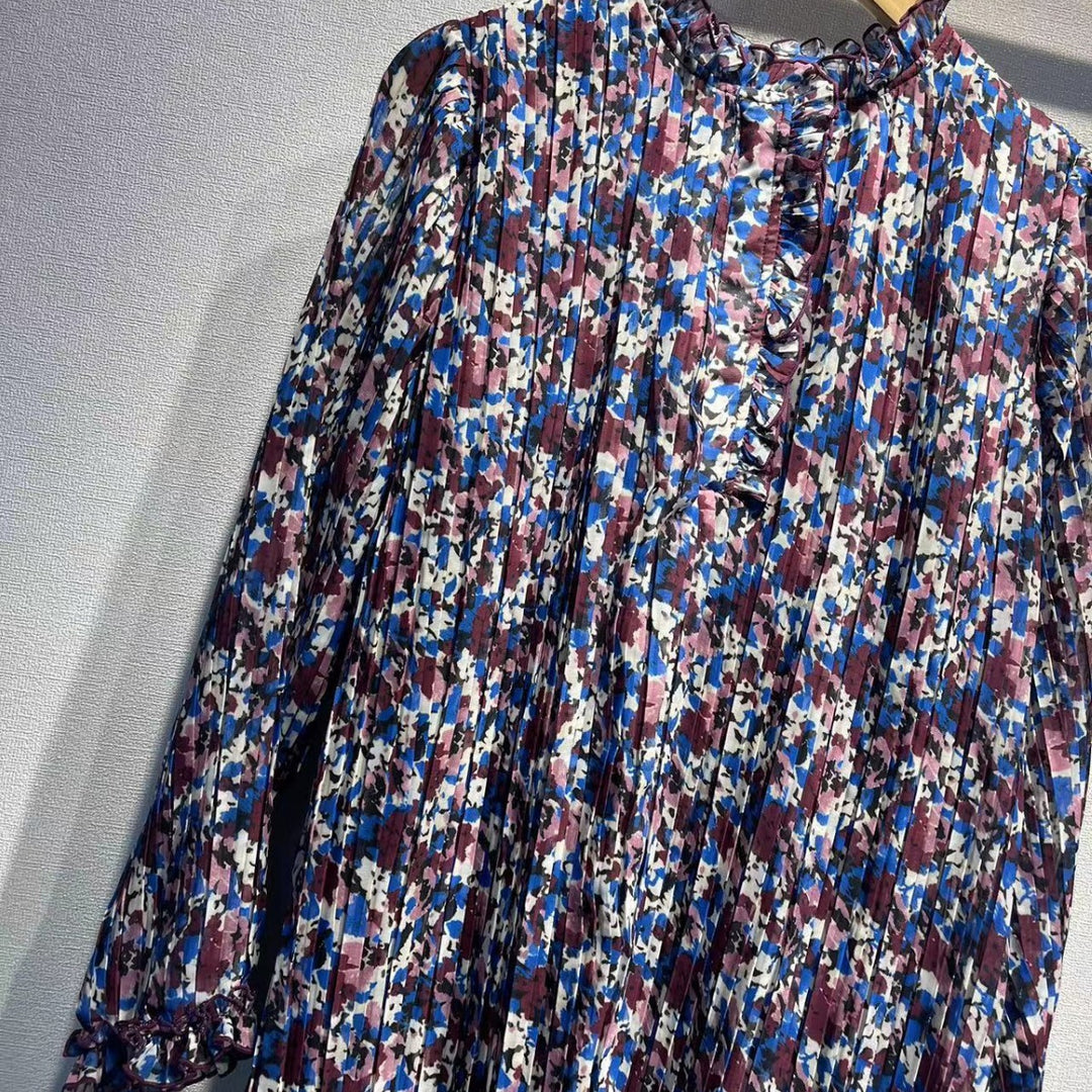Dame midikjole med romantisk blomsterprint og voluminøse flæseærmer Stilla