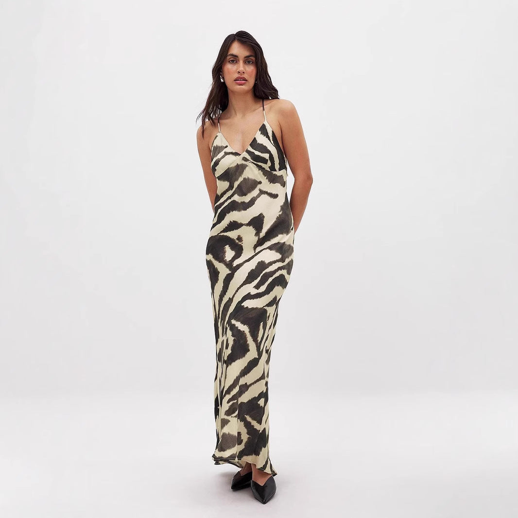 Dame Maxikjole med mode Animal-print og flydende snit Stilla