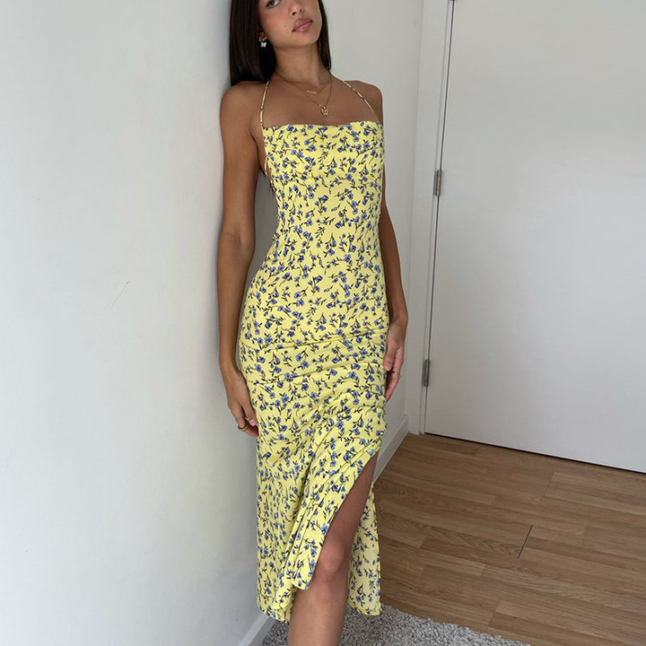 Dame Elegant Maxikjole med skulderfri stropper og floral design Stilla