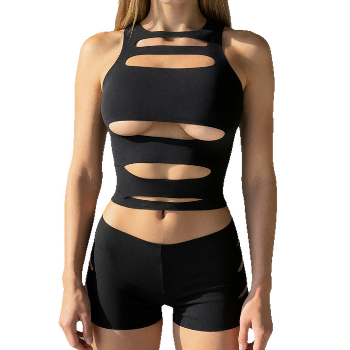 Damer Sporty Crop-top og Shorts-sæt med dekorative Cut-Outs Skovae
