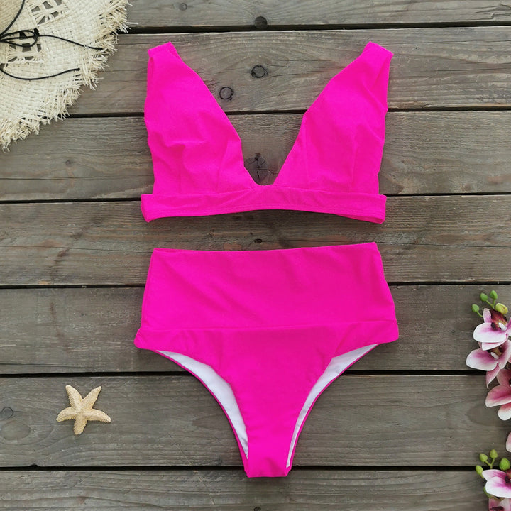 Dame bikini-sæt med dyb V-udskæring og høj talje Stilla