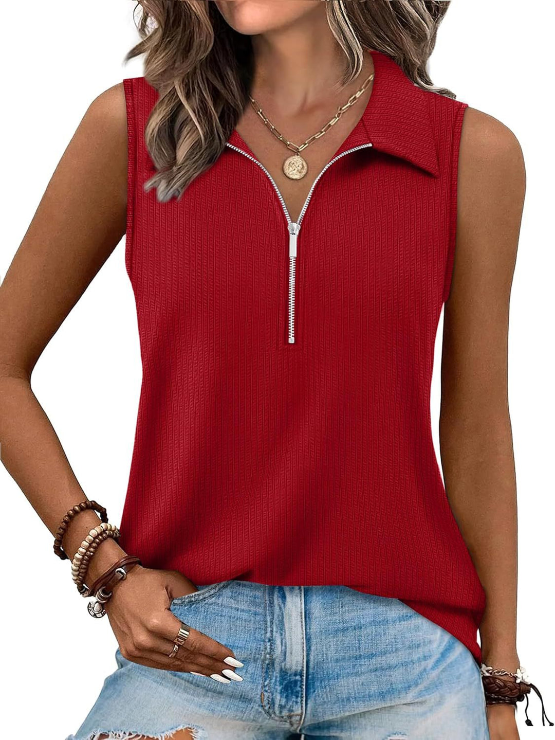 Dame Zip-Front ærmeløs Polo Top Stilla