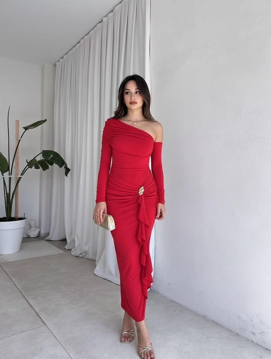 Dame elegant omslagkjole med asymmetrisk design og raffinerede draperinger Skovae