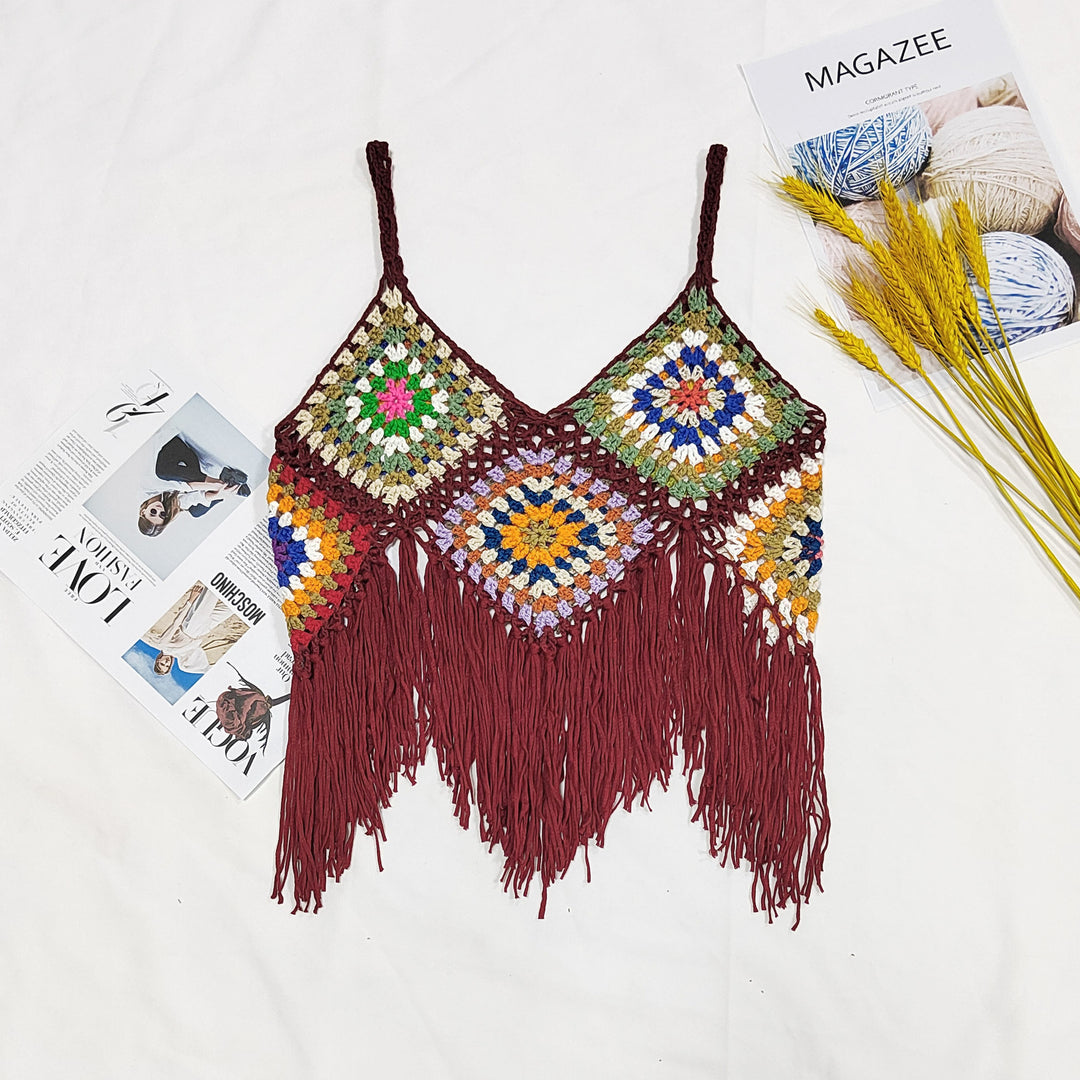 Dame hæklet Crop Top med frynse-detalje Stilla