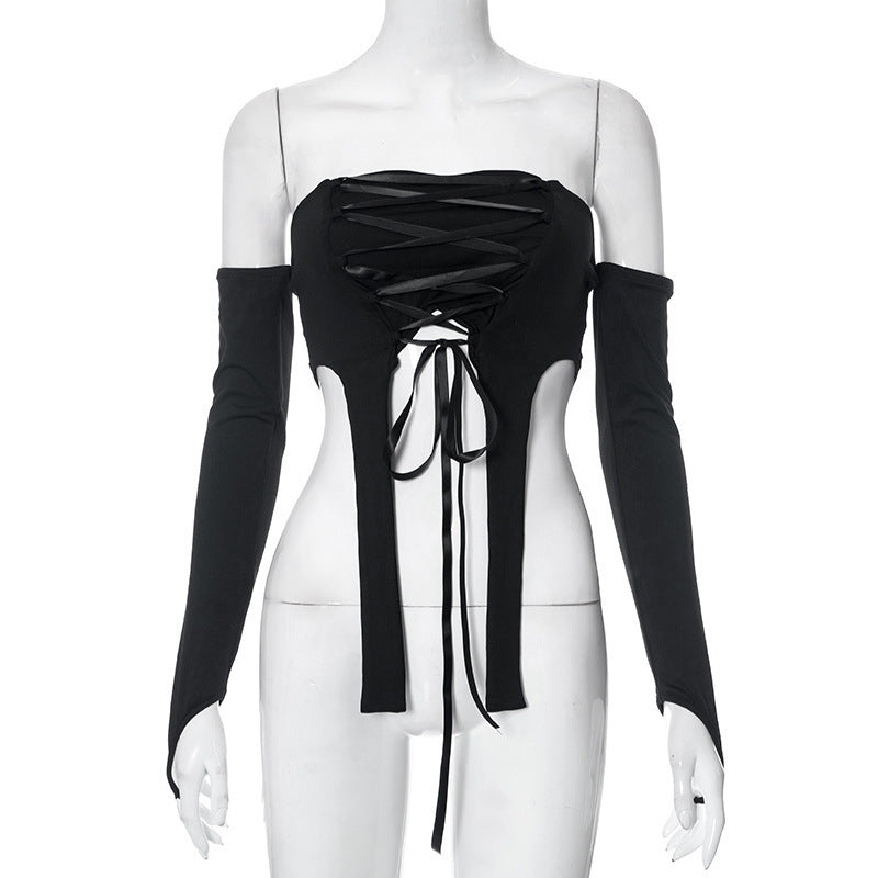 Dame elastisk Off-Shoulder Top med detaljeret snøring Skovae
