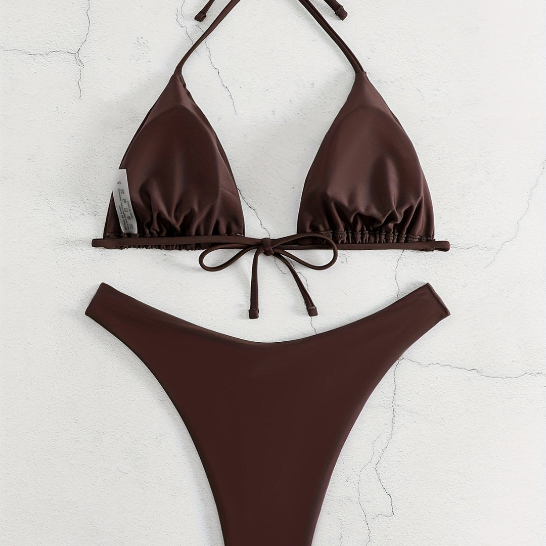 Dame Triangel-Bikini-sæt med rynket design Skovae