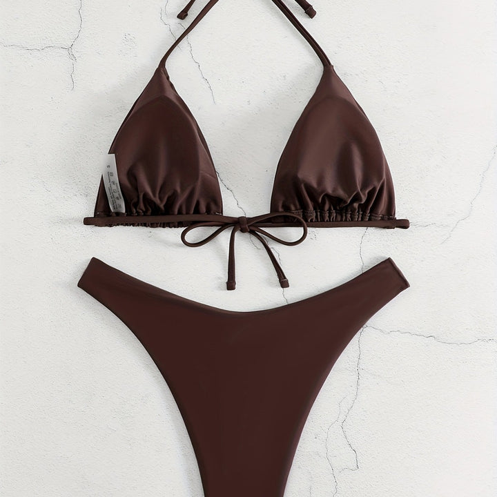 Dame Triangel-Bikini-sæt med rynket design Skovae