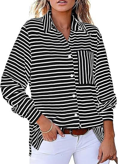 Dame stribet Overshirt med praktisk brystlomme og afslappet snit Stilla