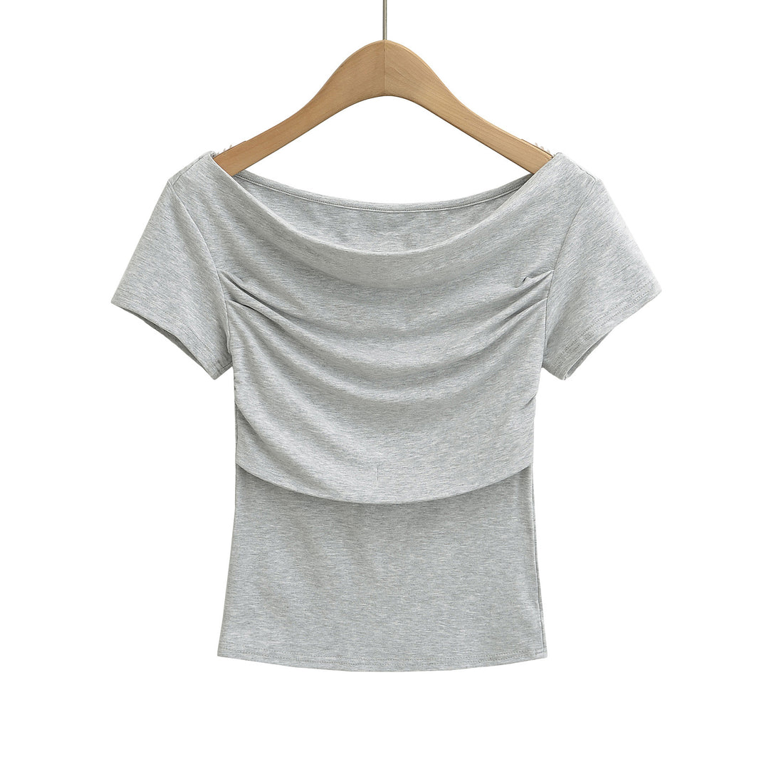 Dame afslappet crop-top med elegant off-shoulder-design og raffineret drapering Stilla