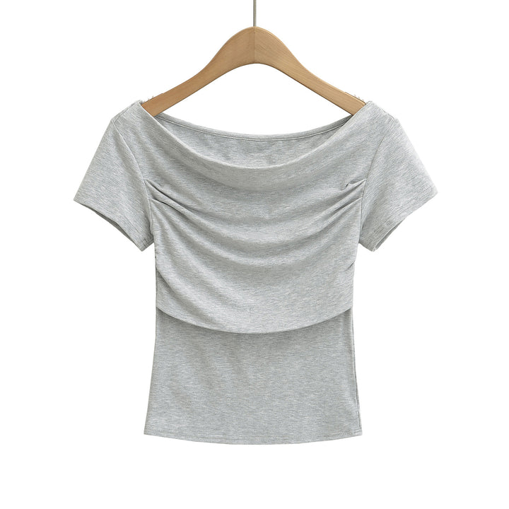 Dame afslappet crop-top med elegant off-shoulder-design og raffineret drapering Stilla