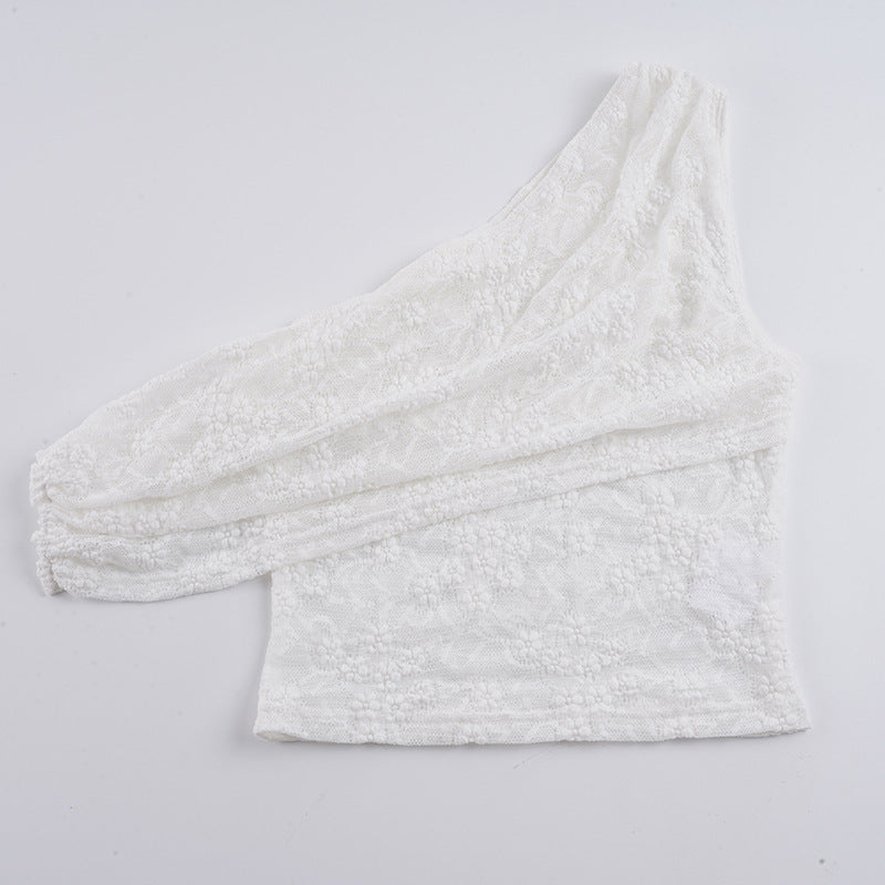 Damen asymmetrisches Spitzentop mit Rüschendetails Skovae