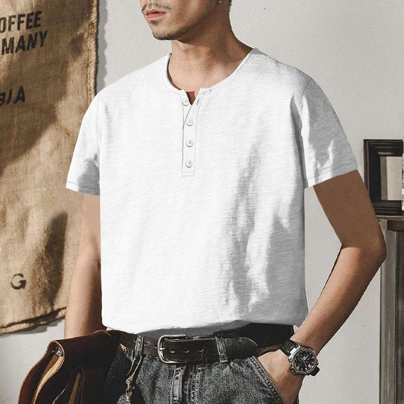 Herre høj kvalitet kortærmet Henley T-shirt med moderne knapper og behagelig pasform Stilla
