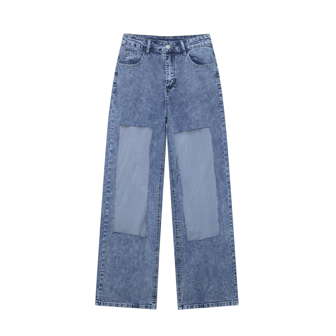 Dame bred Denim-bukser med patch-design Stilla