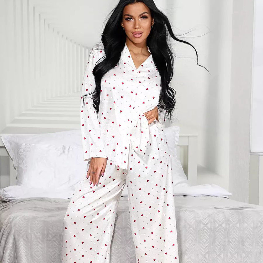 Dame pyjamasæt med hjerte mønster og lange ærmer Stilla