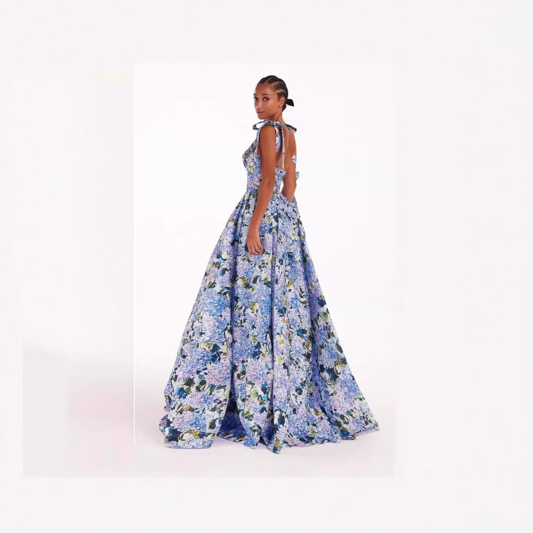Kvinders elegante maxikjole med off-shoulder stropper og blomstermønster