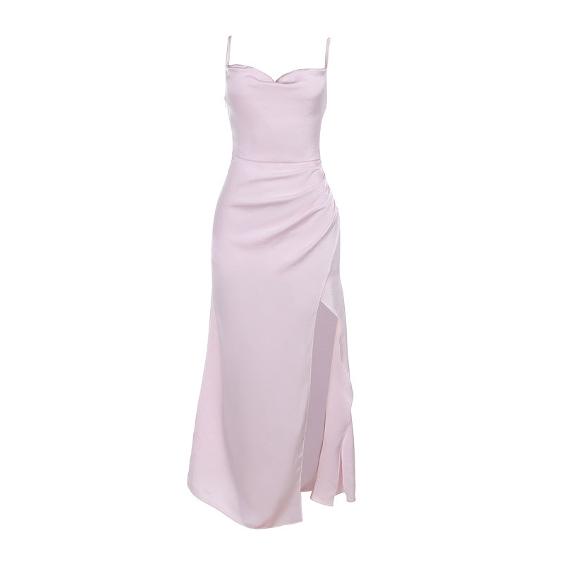 Dame Glat Satin Draperet Maxi Kjole Stilla