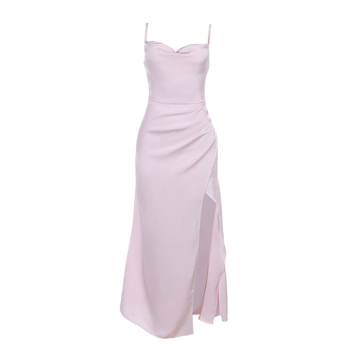 Dame Glat Satin Draperet Maxi Kjole Stilla