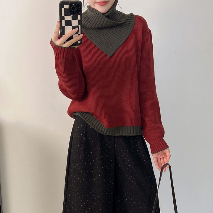 Damer Trendy Strikket Sweater med Krave og Knapdetalje Stilla
