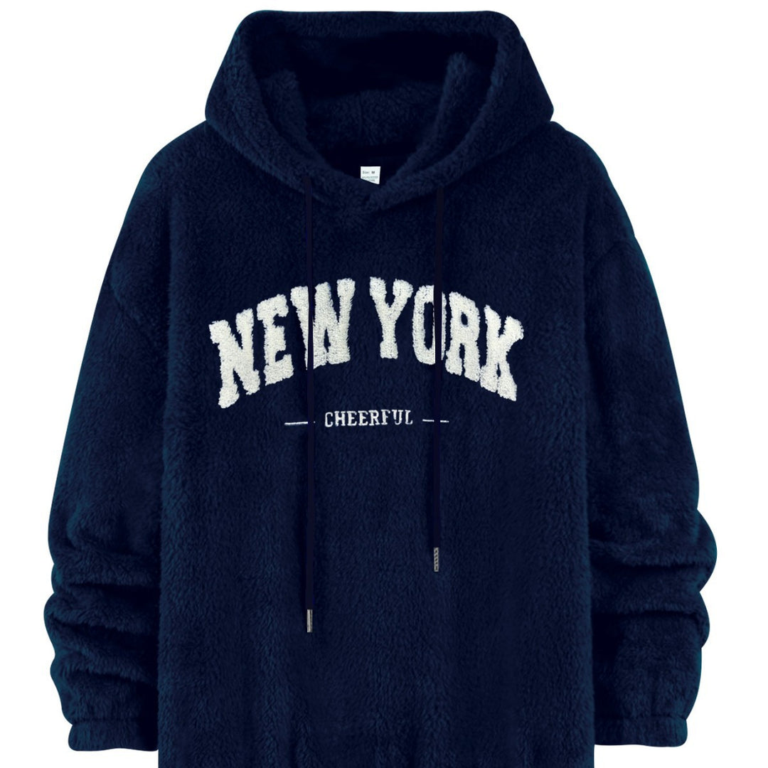 Herrer nan hyggelig fleece-hoodie med relief-logo, snortræk og kængurulomme Skovae