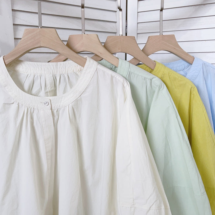 Femme Let Button-Down-Bluse med rynket Hals Stilla