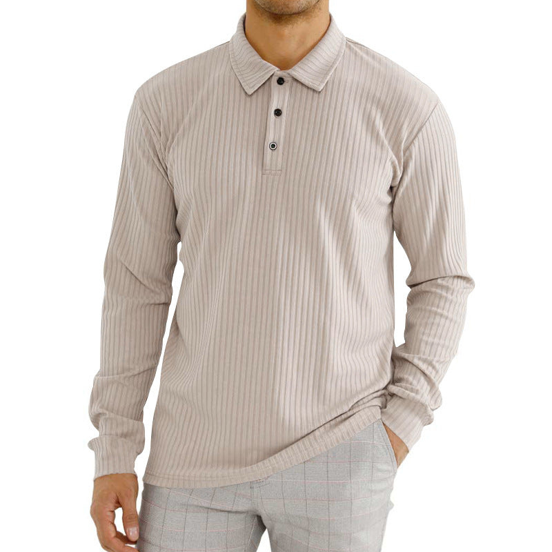 Herren nan ribbet Langærmet polo-shirt med fin rib-struktur, klassisk krave og elastisk søm Skovae
