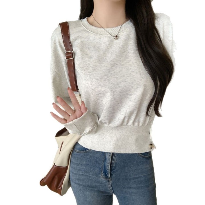 Femme Cozy Knap-Front Pullover Sweatshirt Stilla