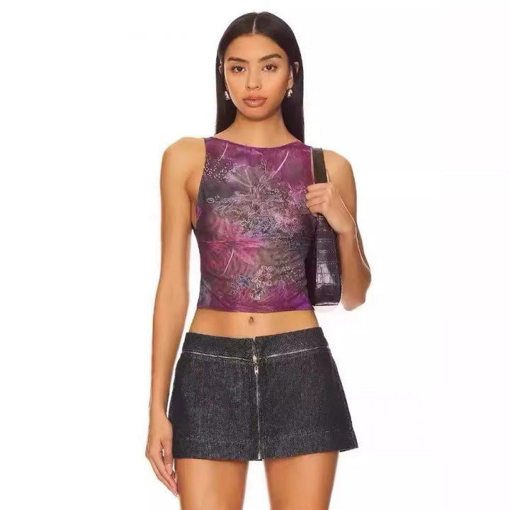 Dame Kunstnerisk Floralprint Cropped Top Stilla