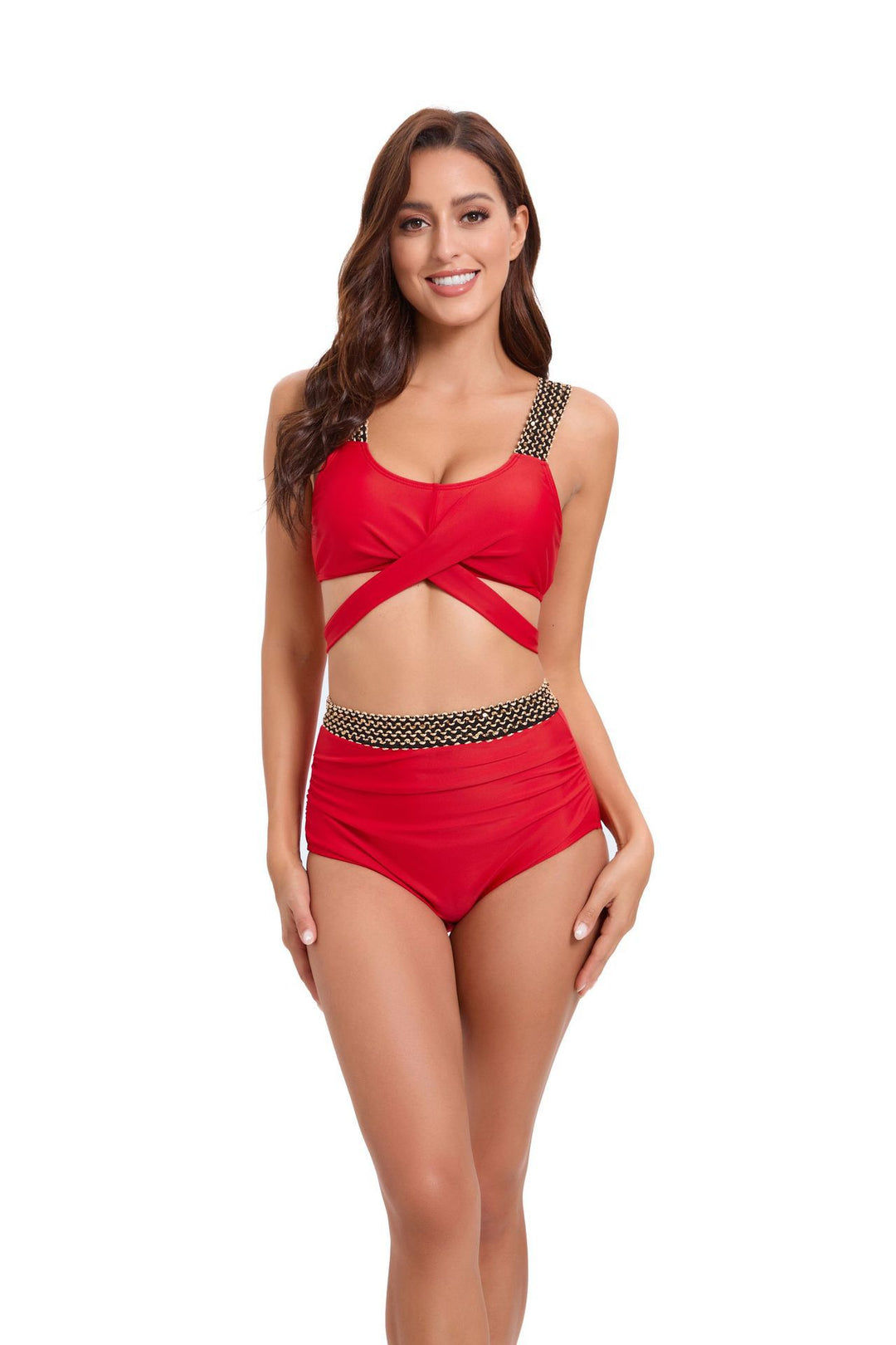 Dame High-Waist-Bikini-Sæt med moderne indpakningsdesign og elegante stropdetaljer Stilla