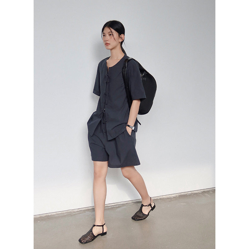 Dame elegante kort shorts med elastisk talje og sidelommer Stilla