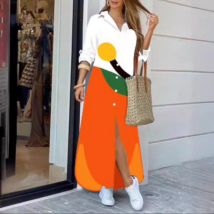 Femme bohemisk-inspireret knap maxi kjole med sideslids Stilla