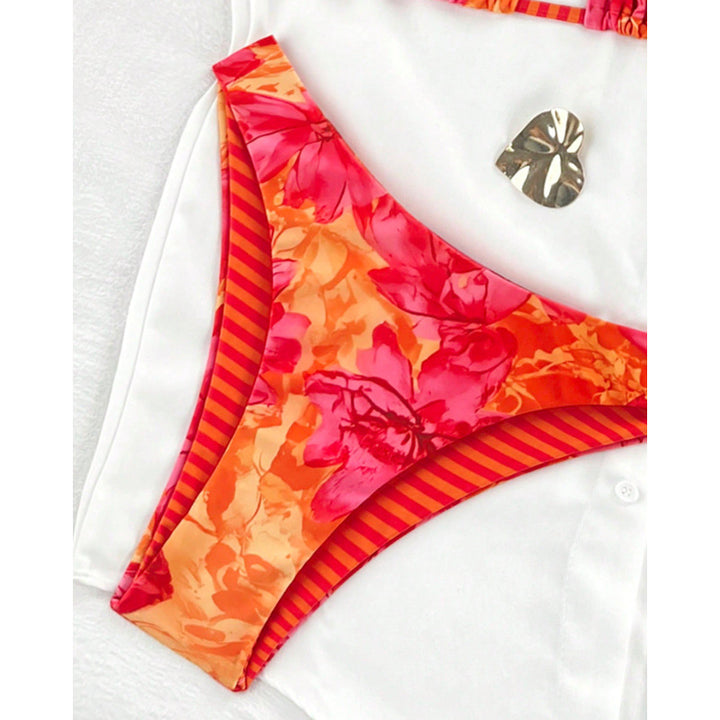 Dame Triangel-Bikini med dristigt blomsterdesign og justerbare stropper Skovae