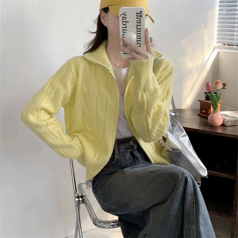 Dame zip cardigan med snor Stilla