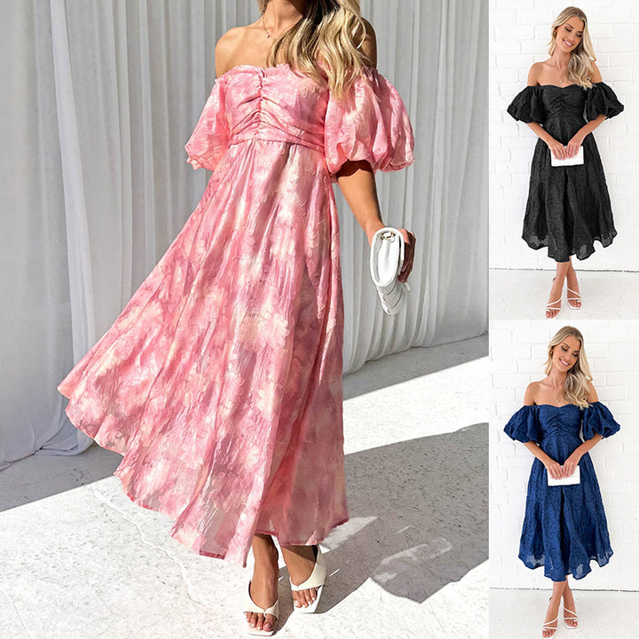 Dame blomsterkjole med puffærmer og afslappet snit Stilla