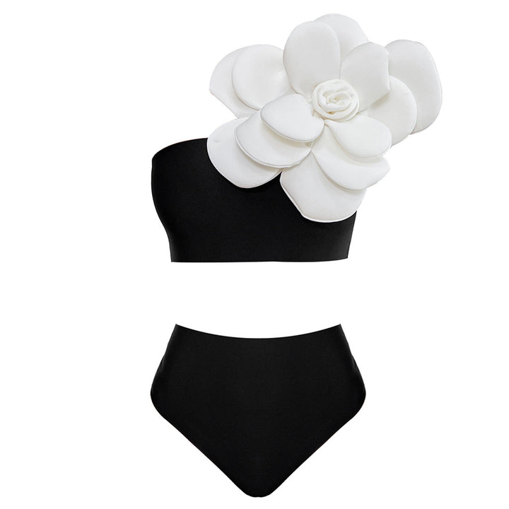 Dame bikini sæt med aftagelig blomsterapplikation og høj talje Stilla