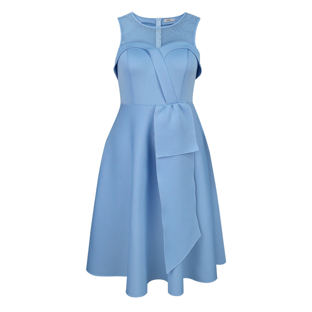 Dame Chiffon aftenkjole med glitrende overdel og elegant bue-applikation Skovae