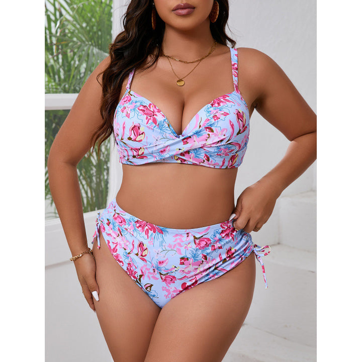Dame triangel-bikini med blomster wrap design og justerbare stropper Skovae