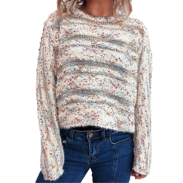 Dame hyggelig strikket sweater med flerfarvet mønster og løs pasform Stilla