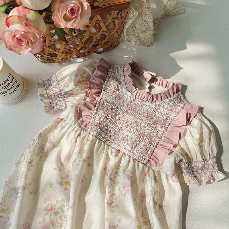 Pige Vintage Blomster Smocked Kjole Stilla