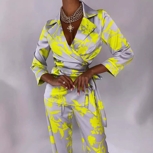 Dame Elegant Satinbluse med blomster mønster Stilla